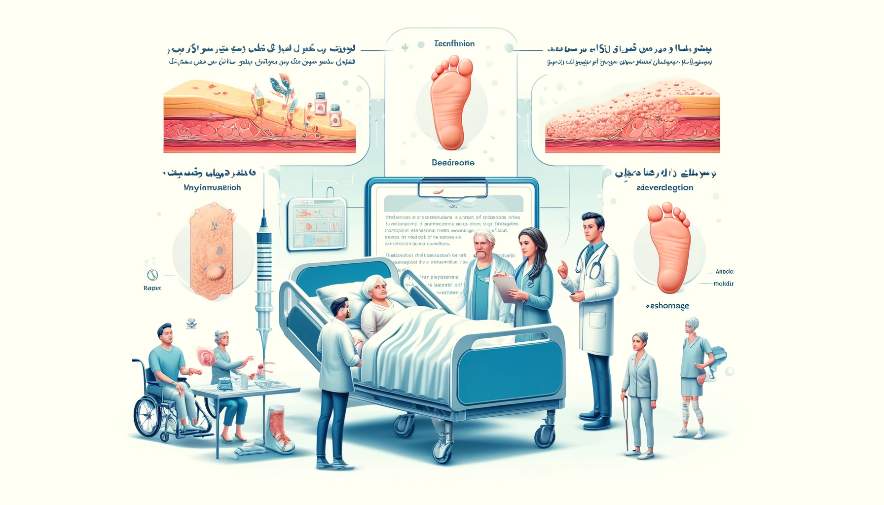 تصویر آموزشی از زخم بستر شامل تعریف، انواع و مراحل آن در کلینیک زخم پاشنه تهران.