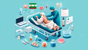 تصویر آموزشی از نوع مراقبت‌های پزشکی در بهبود زخم بستر شامل درمان بیمار، تجهیزات پزشکی و روش‌های مراقبتی مانند تمیز کردن و پانسمان زخم در کلینیک زخم پاشنه تهران.