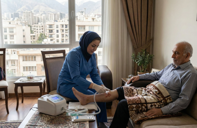 ارائه خدمات مراقبت‌های خانگی وکیوم زخم در تهران توسط پرستار متخصص کلینیک پاشنه 🏠