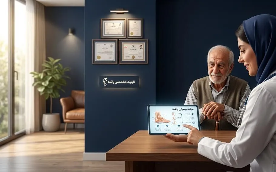 مشاوره تخصصی پزشک با بیمار دیابتی در کلینیک زخم پاشنه تهران