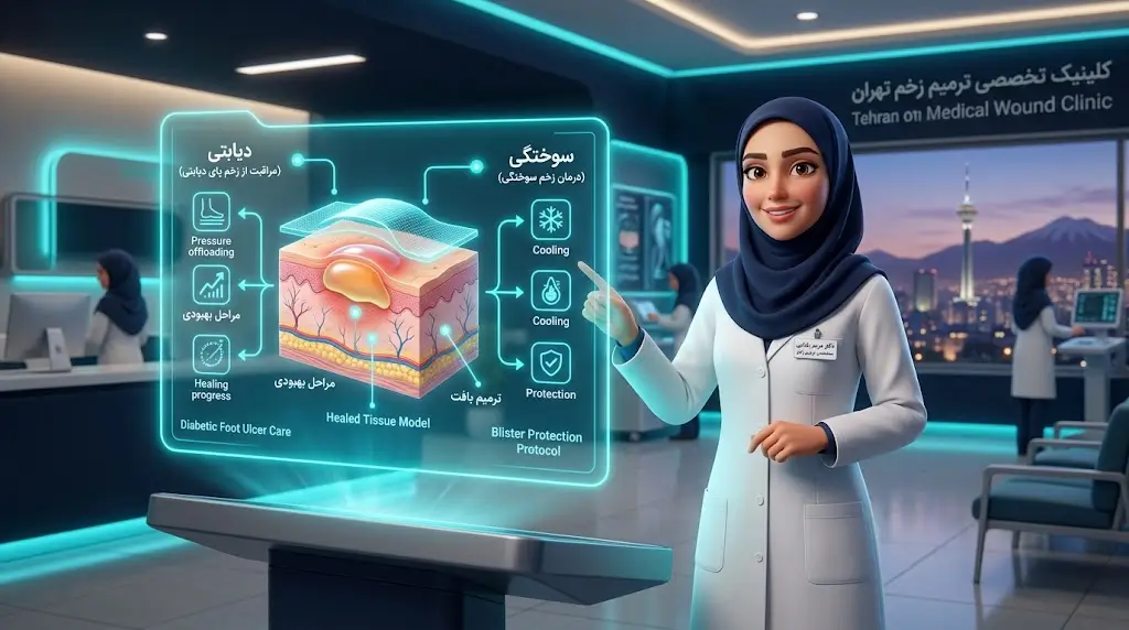 مراقبت از تاول پای دیابتی و سوختگی و جلوگیری از عفونت در کلینیک پاشنه