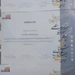 گواهی‌نامه‌های کارگاه‌های تخصصی لیشمانیوز، CPR و واکسن DNA دکتر سید حسین ملک پور در کنگره NICOPA8