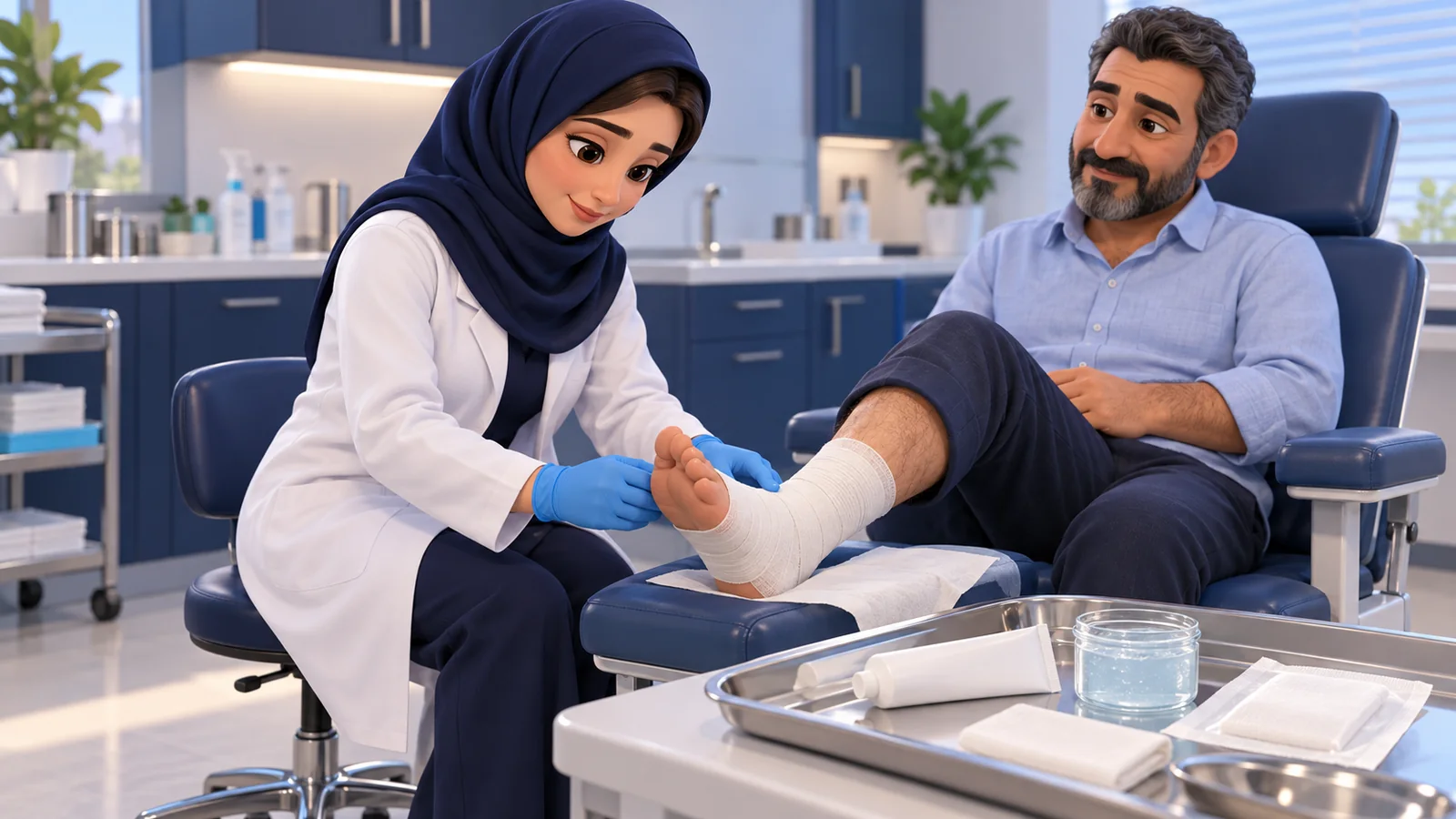 تصویرسازی ارزیابی زخم پای دیابتی و انتخاب پماد یا پانسمان متناسب