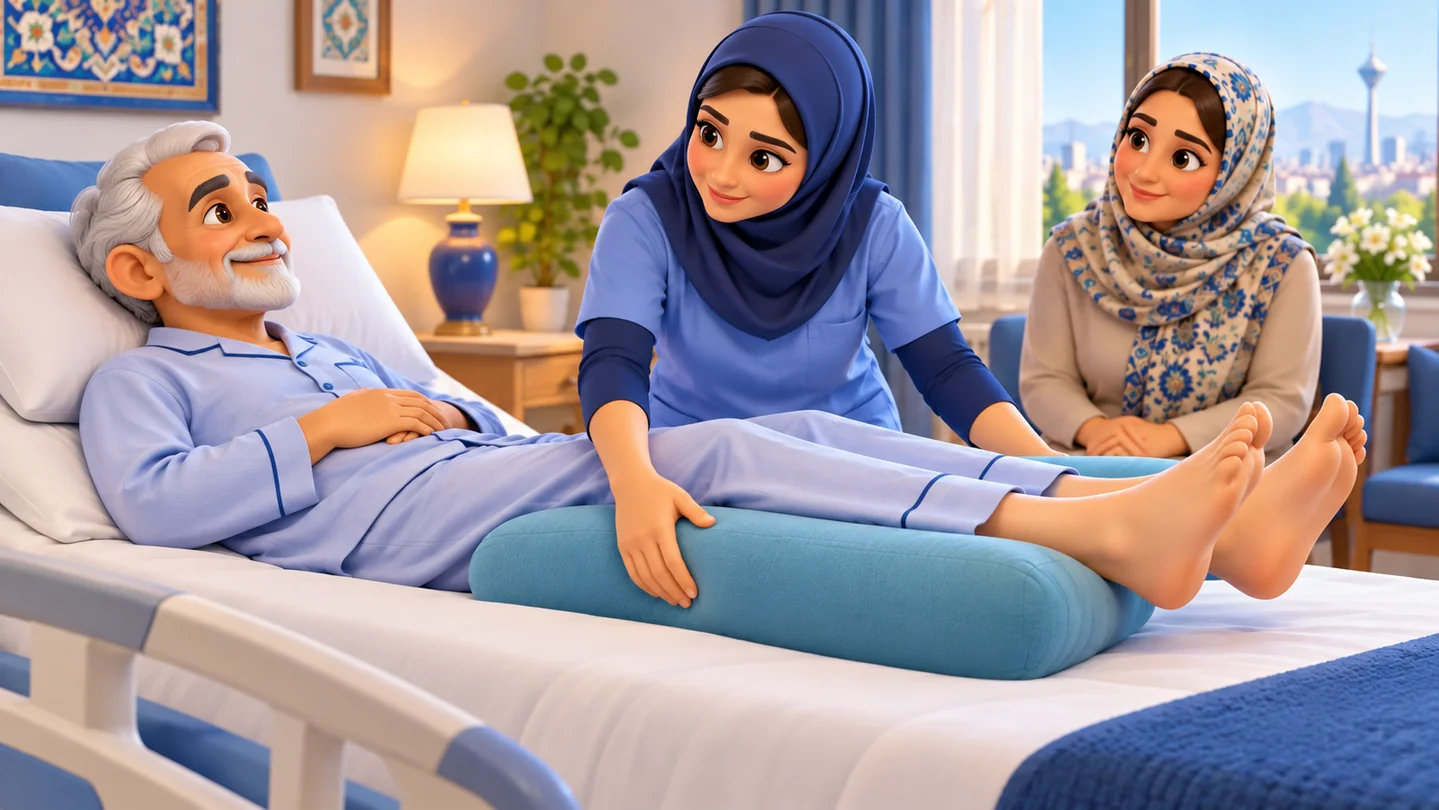تصویرسازی سهبعدی حمایت از ساقها و آزادکردن پاشنه سالمند از فشار